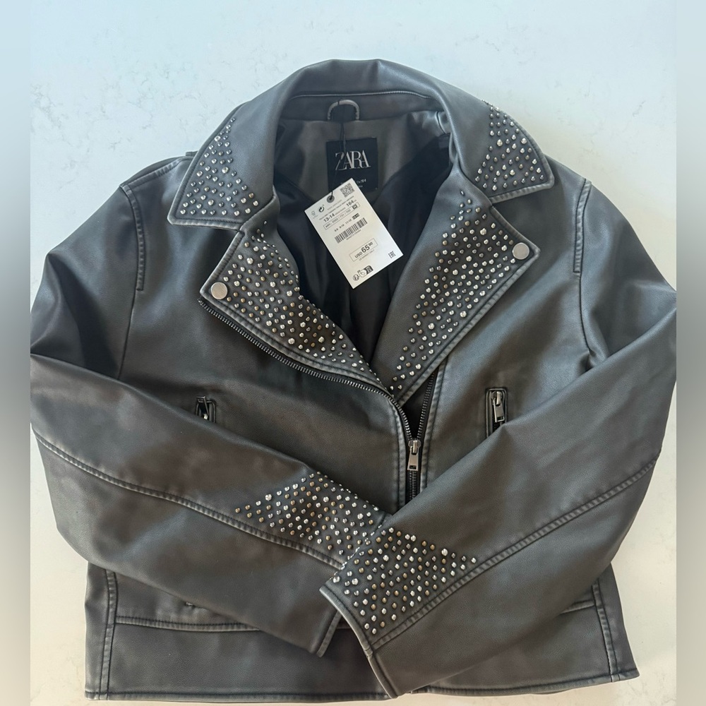 NWT zara girls studded faux leather jacket 13/14